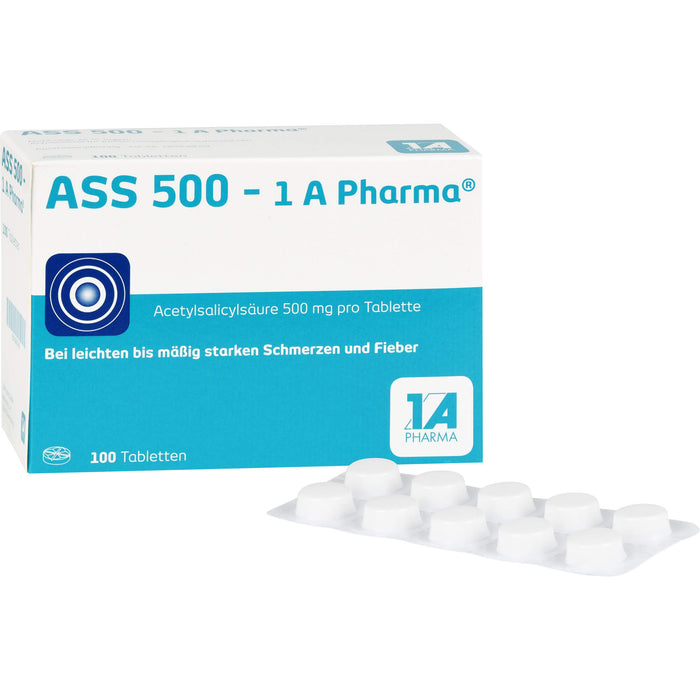 ASS 500 - 1 A Pharma Tabletten bei Schmerzen und Fieber, 100 pcs. Tablets