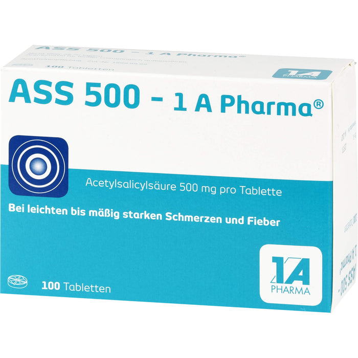 ASS 500 - 1 A Pharma Tabletten bei Schmerzen und Fieber, 100 pcs. Tablets