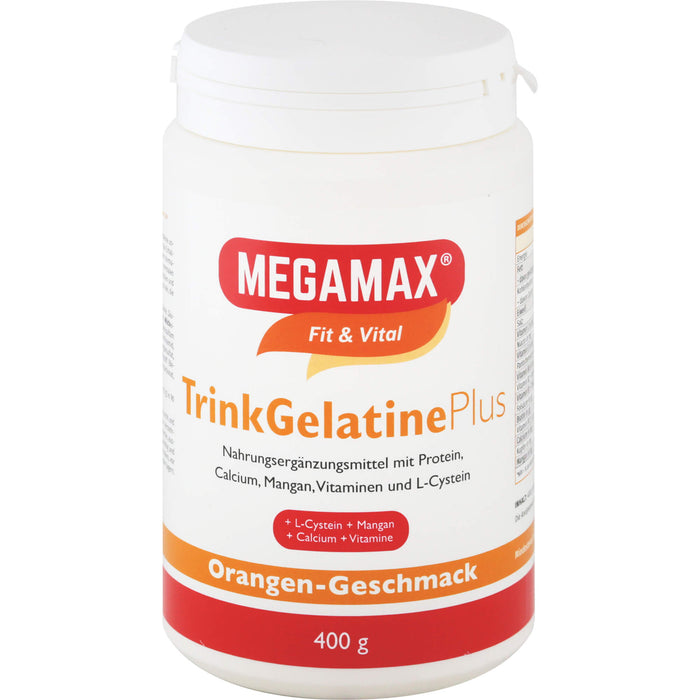 MEGAMAX Fit & Vital Trink Gelatine Plus Pulver Orangen-Geschmack, 400 g Poudre