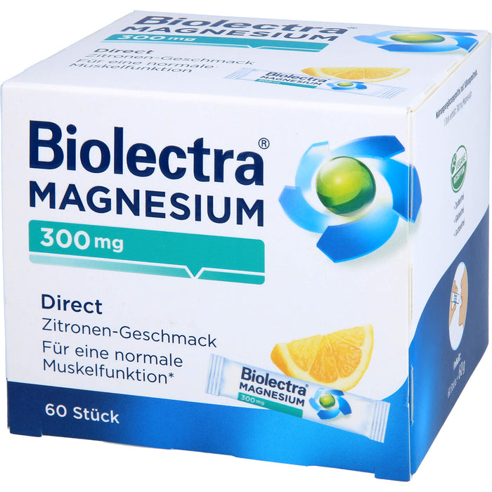 Biolectra Magnesium 300 mg direct Zitronengeschmack Pellets in Sticks, 60 pc Sachets