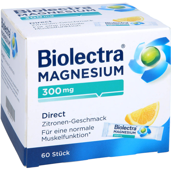 Biolectra Magnesium 300 mg direct Zitronengeschmack Pellets in Sticks, 60 pc Sachets