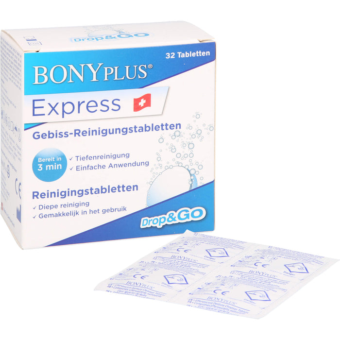 BONYPLUS Express Gebiss-Reinigungsbrausetabletten, 32 pc Comprimés effervescents