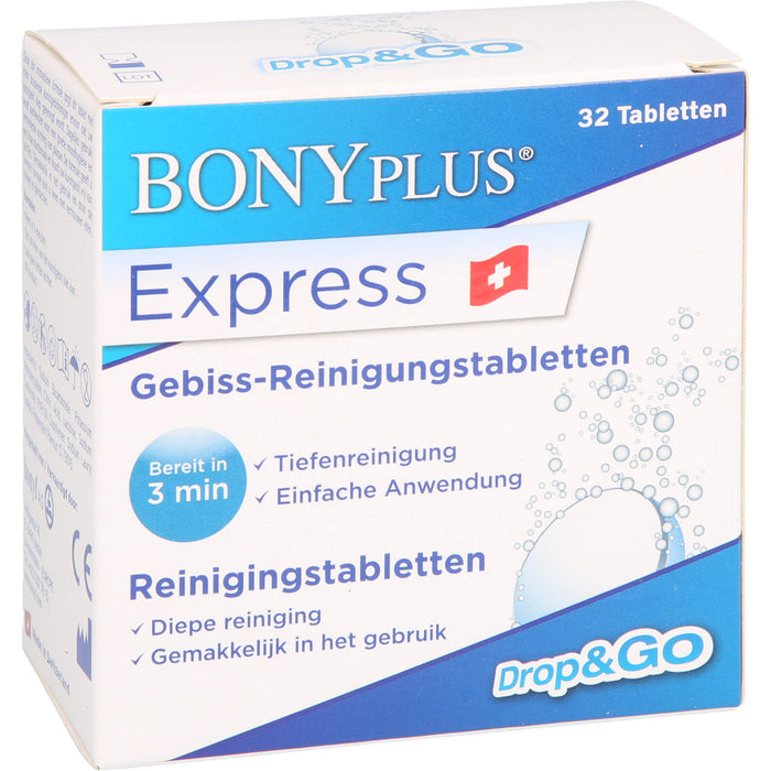 BONYPLUS Express Gebiss-Reinigungsbrausetabletten, 32 pc Comprimés effervescents