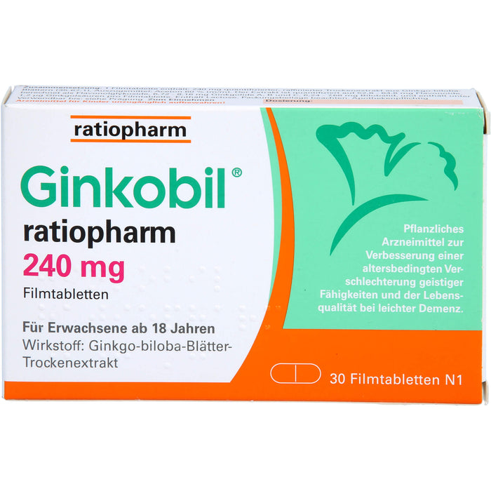 Ginkobil ratiopharm 240 mg Filmtabletten bei altersbedingter Verschlechterung geistiger Fähigkeiten, 30 pc Tablettes