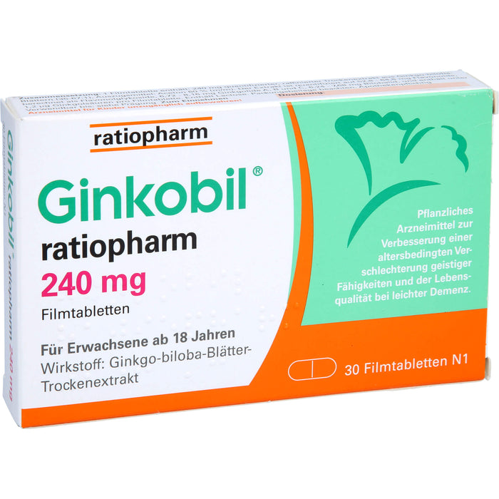 Ginkobil ratiopharm 240 mg Filmtabletten bei altersbedingter Verschlechterung geistiger Fähigkeiten, 30 St. Tabletten