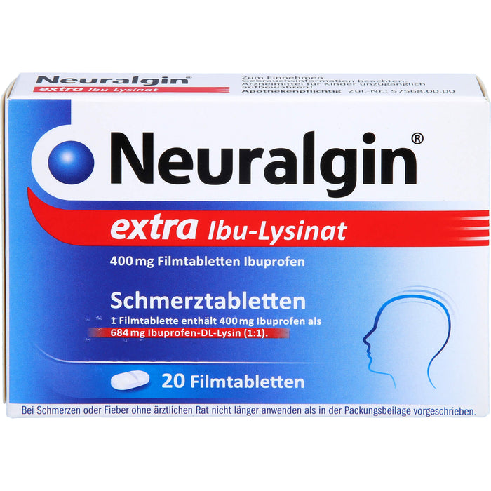 Neuralgin extra Ibu-Lysinat 400 mg Filmtabletten bei Schmerzen oder Fieber, 20 pc Tablettes