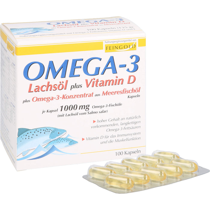 FEINGOLD Omega-3 Lachsöl plus Vitamin D plus Omega-3-Konzentrat Kapseln, 100 pc Capsules