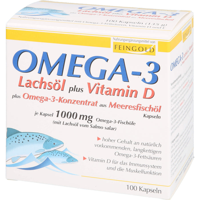 FEINGOLD Omega-3 Lachsöl plus Vitamin D plus Omega-3-Konzentrat Kapseln, 100 pc Capsules