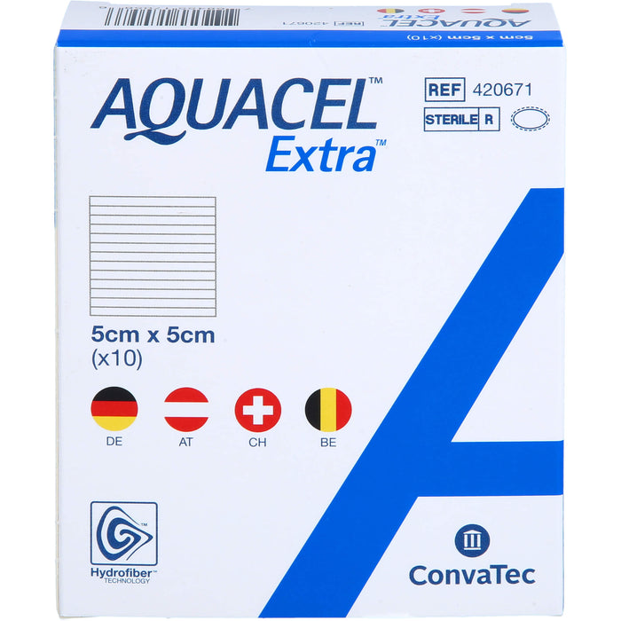 AQUACEL Extra 5 cm x 5 cm Verband mit verstärkenden Fasern, 10 pc Compresses