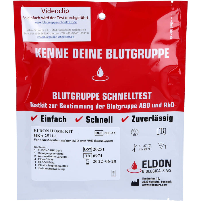 ELDON Blutgruppe Schnelltest, 1 St. Test