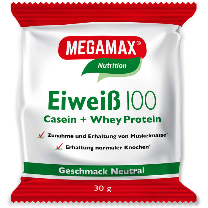 MEGAMAX Nutrition Eiweiß 100 Pulver Geschmack Neutral, 30 g Poudre