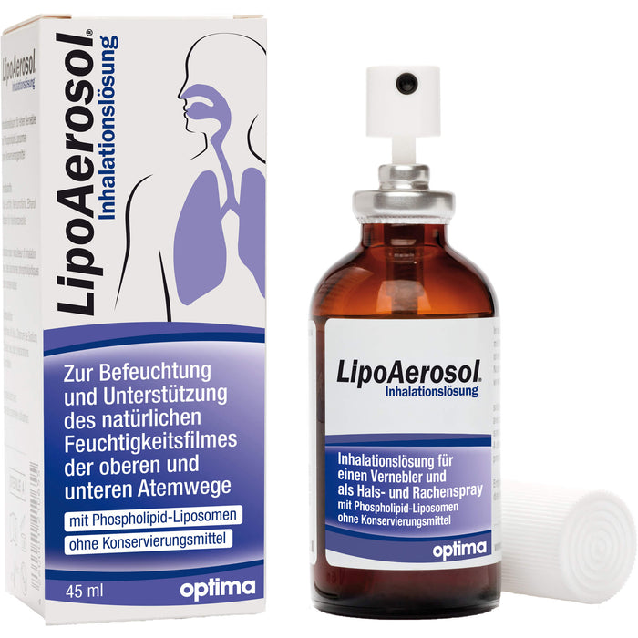 LipoAerosol Inhalationslösung und Rachenspray, zur Befeuchtung und Unterstützung des natürlichen Feuchtigkeitsfilmes der oberen und unteren Atemwege, ohne Konservierungsmitte, 45 ml Lösung