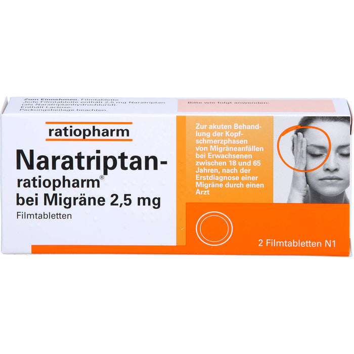 Naratriptan-ratiopharm bei Migräne 2,5 mg Filmtabletten, 2 St. Tabletten