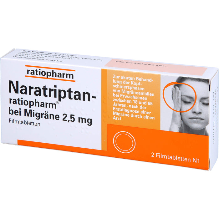 Naratriptan-ratiopharm bei Migräne 2,5 mg Filmtabletten, 2 St. Tabletten