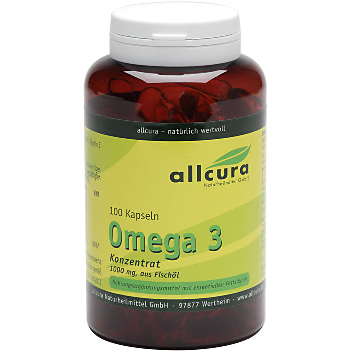 allcura Omega 3 Konzentrat 1000 mg aus Fischöl Kapseln, 100 pc Capsules