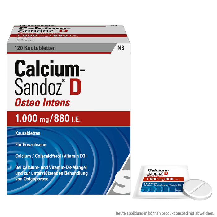 Calcium-Sandoz D Osteo Intens 1000 mg/880 I.E. Kautabletten, 120 St. Tabletten