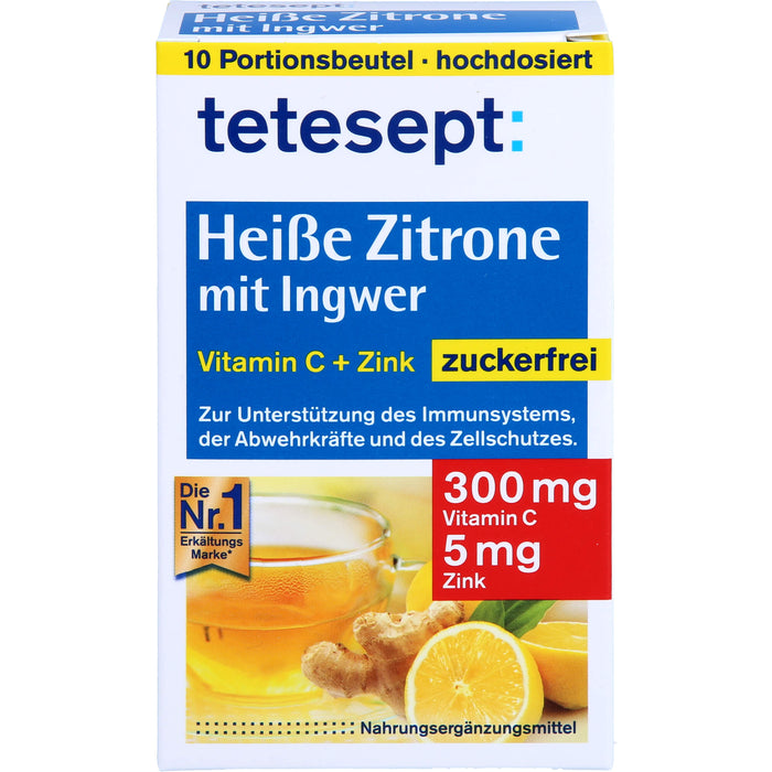 tetesept Heiße Zitrone mit Ingwer zuckerfrei Pulver, 10 pcs. Sachets