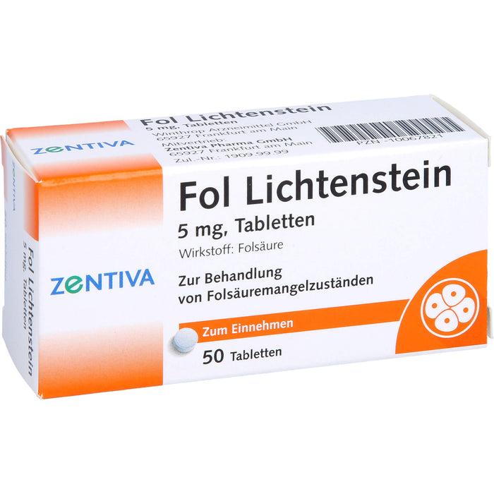 Fol Lichtenstein 5 mg Tabletten zur Behandlung von Folsäuremängelzuständen, 50 pc Tablettes