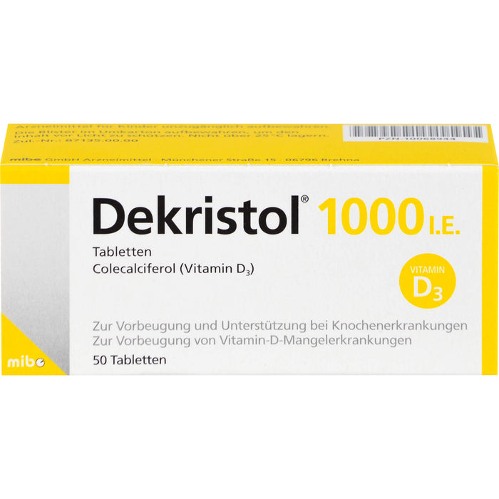 Dekristol 1000 I.E. Tabletten bei Vitamin-D-Mangelerkrankungen und zur unterstützenden Behandlung der Osteoporose, 50 pc Tablettes