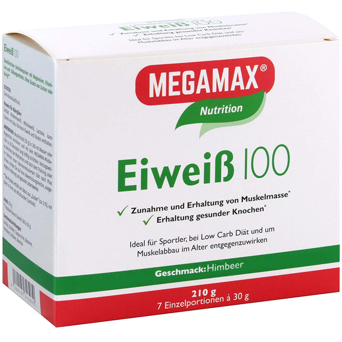 MEGAMAX Nutrition Eiweiß 100 Pulver Himbeer-Geschmack, 210 g Poudre