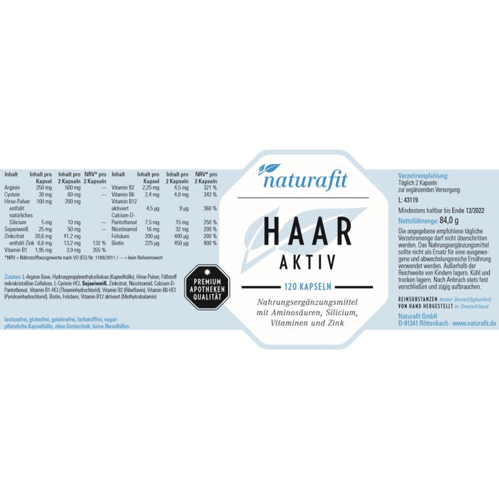 naturafit Haar Aktiv Kapseln, 120 pc Capsules