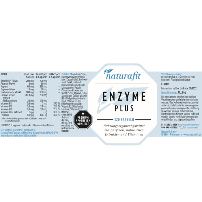 naturafit Enzyme Plus Kapseln, 120 St. Kapseln