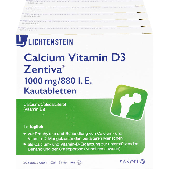 Calcium Vitamin D3 Zentiva 1000 mg / 880 I.E. Kautabletten zur Behandlung von Vitamin-D- und Calcium-Mangelzuständen, 100 pc Tablettes