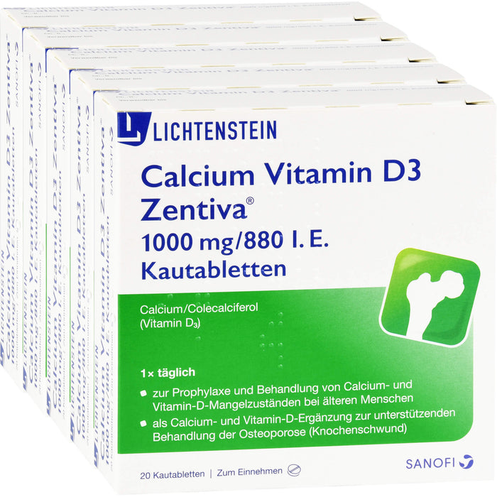 Calcium Vitamin D3 Zentiva 1000 mg / 880 I.E. Kautabletten zur Behandlung von Vitamin-D- und Calcium-Mangelzuständen, 100 pcs. Tablets