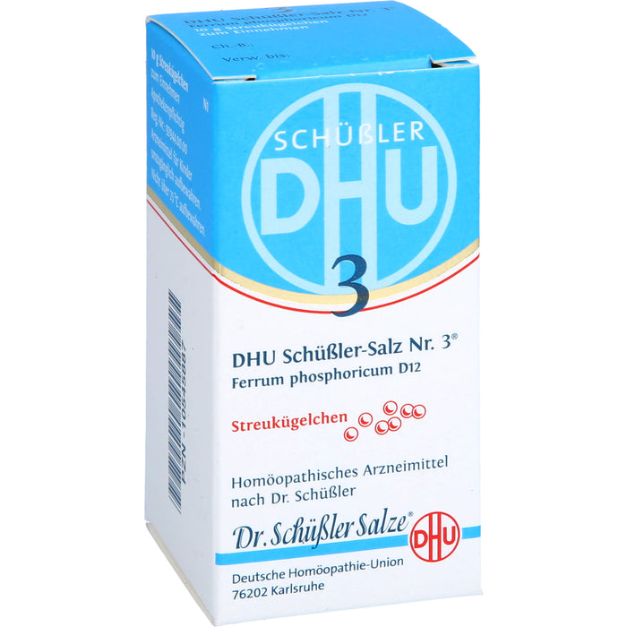 DHU Schüßler-Salz Nr. 3 Ferrum phosphoricum D12 Streukügelchen – Das Mineralsalz des Immunsystems – das Original – umweltfreundlich im Arzneiglas, 10 g Globules