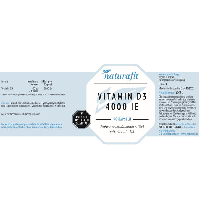 naturafit Vitamin D3 4000 IE Kapseln, 90 pcs. Capsules