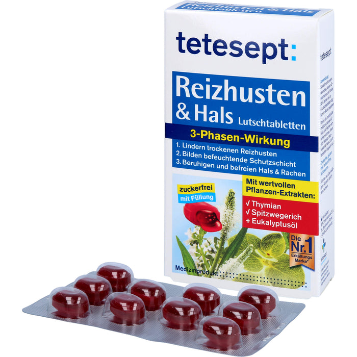 tetesept Reizhusten & Hals Lutschtabletten bei erkältungstypischen Beschwerden wie Husten, Heiserkeit und leichten Halsschmerzen, 20 pc Tablettes