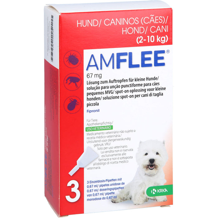 AMFLEE Einzeldosispipetten 67 mg Hunde 2-10 kg zur Behandlung eines Floh- und Zeckenbefalls, 3 pc Pipettes à dose unique