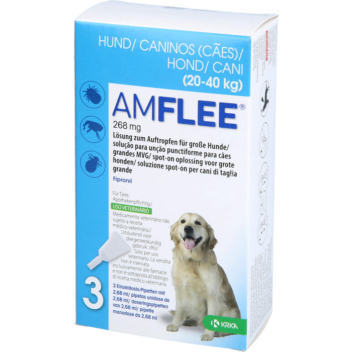 Amflee 268 mg für große Hunde 20-40 kg Lösung, 3 pcs. Single-dose pipettes