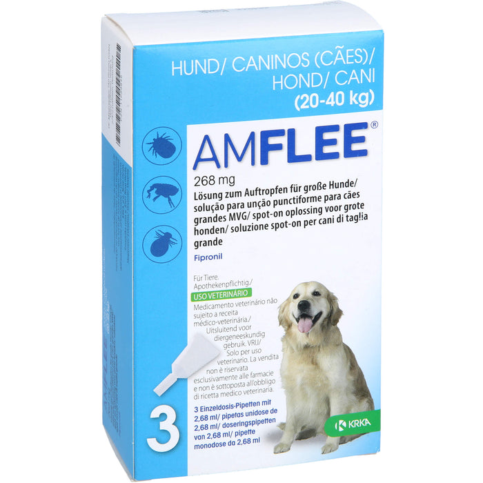 Amflee 268 mg für große Hunde 20-40 kg Lösung, 3 pcs. Single-dose pipettes