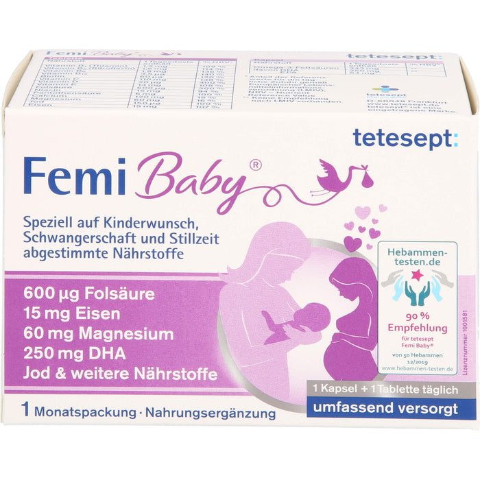 tetesept Femi Baby Kapseln + Tabletten bei Kinderwunsch, Schwangerschaft und Stillzeit, 60 pc Paquet combiné