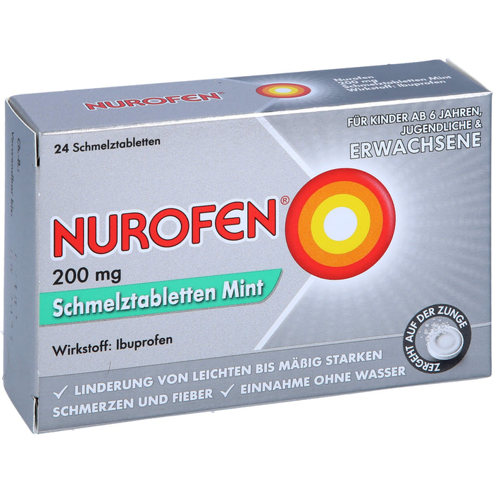 NUROFEN 200 mg Schmelztabletten Mint bei Schmerzen und Fieber, 24 St. Tabletten