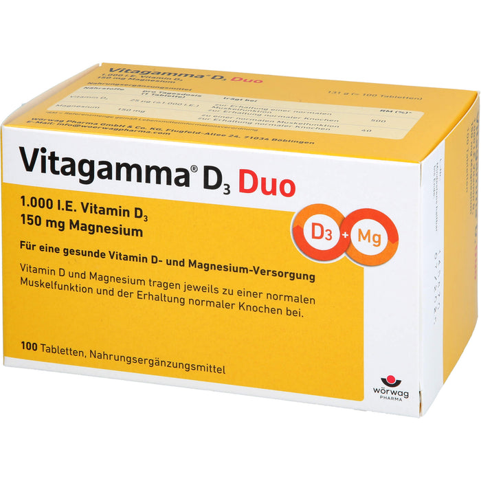 Vitagamma D3 Duo 1.000 I.E. Vitamin D3 150 mg Magnesium Tabletten, 100 pcs. Tablets