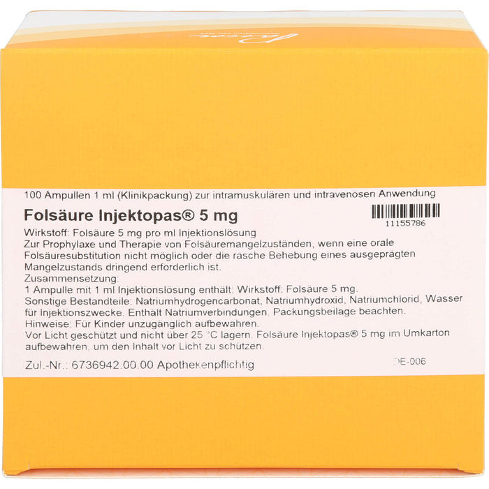 Pascoe Folsäure Injektopas 5 mg Injektionslösung bei Folsäuremangelzuständen, 100 pcs. Ampoules