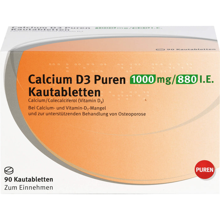 Calcium D3 Puren 1000 mg/880 I.E. Kautabletten, 90 St KTA