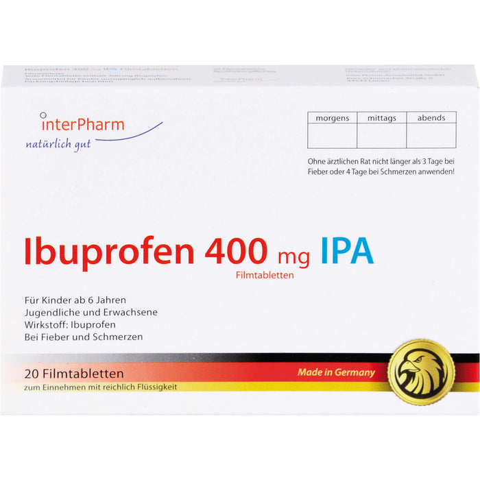 Ibuprofen 400 mg IPA Filmtabletten bei Schmerzen und Fieber, 20 pcs. Tablets