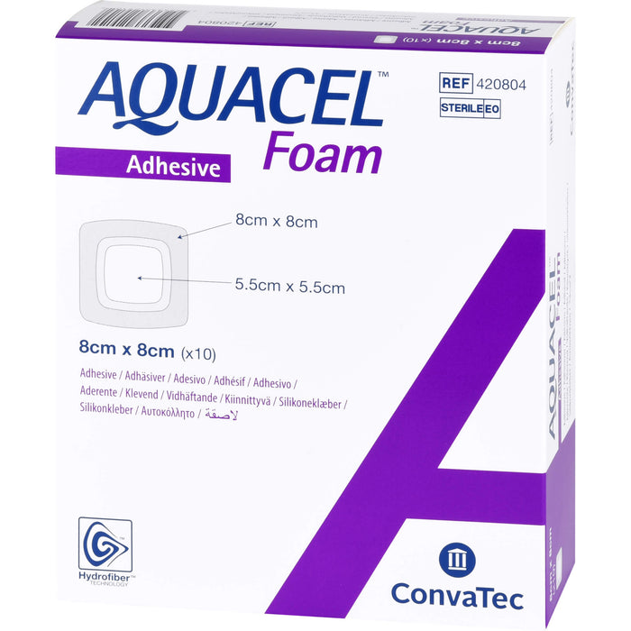 AQUACEL Foam adhäsiv 8x8 cm Verband, 10 St VER