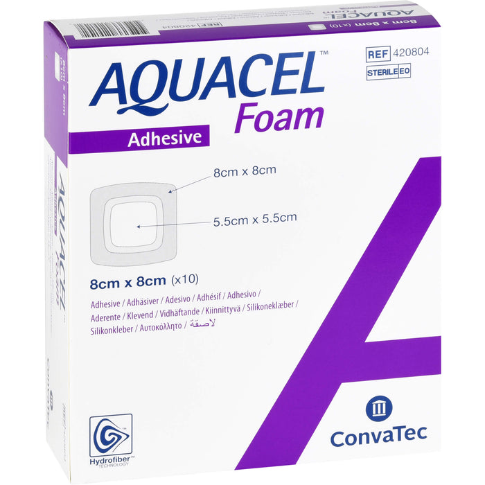 AQUACEL Foam adhäsiv 8x8 cm Verband, 10 St VER