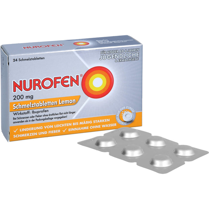 Nurofen Schmelztabletten Lemon bei Kopfschmerzen ab 6 Jahren 200mg, 24 pcs. Tablets