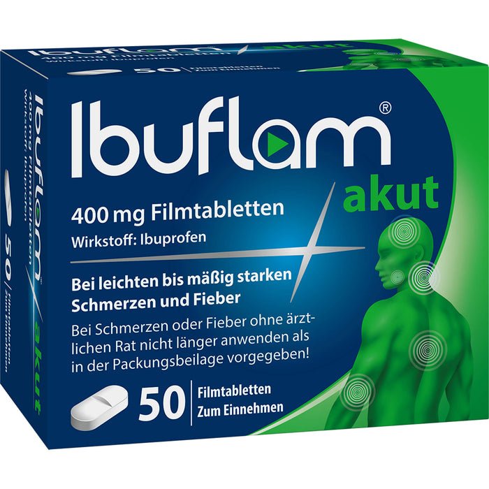 Ibuflam akut 400 mg Filmtabletten bei Schmerzen und Fieber, 50 pc Tablettes