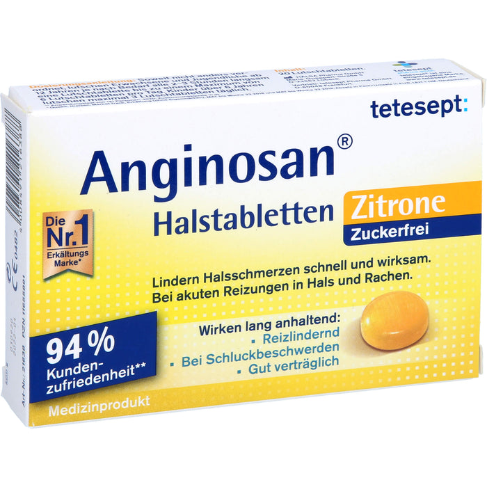 tetesept Anginosan Halstabletten Zitrone zuckerfrei lindern Halsschmerzen bei akuten Reizungen in Hals und Rachen, 20 St. Tabletten