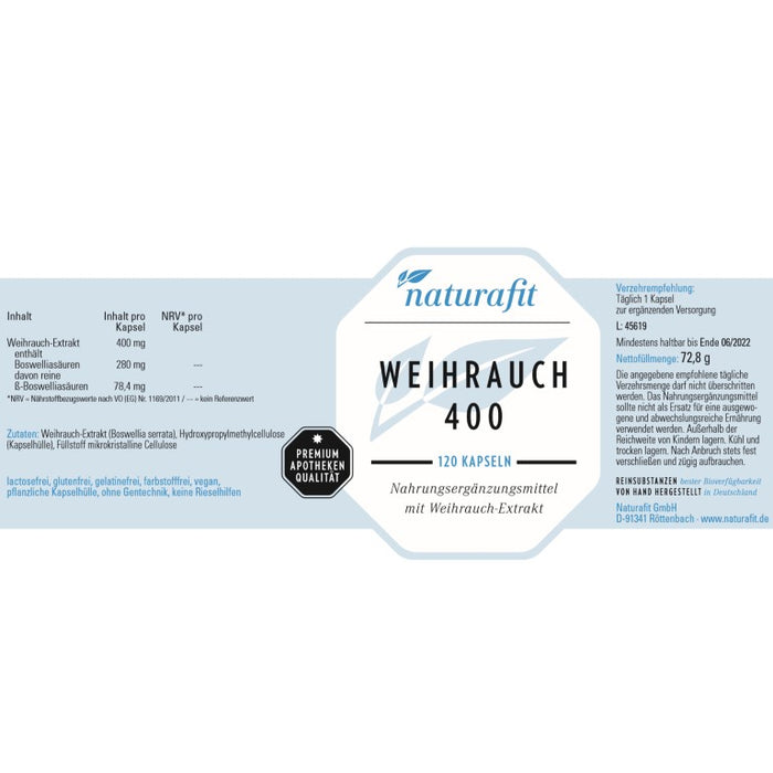 naturafit Weihrauch 400 Kapseln, 120 pcs. Capsules