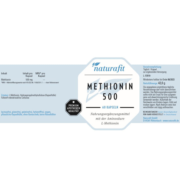 naturafit Methionin 500 Kapseln, 60 pc Capsules