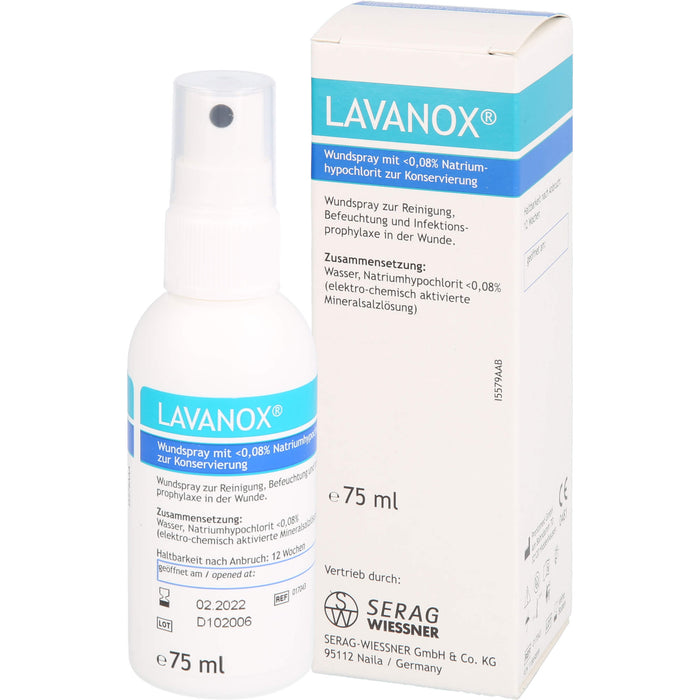 LAVANOX Wundspray zur Reinigung, Befeuchtung und Infektionsprophylaxe in der Wunde, 75 ml Solution