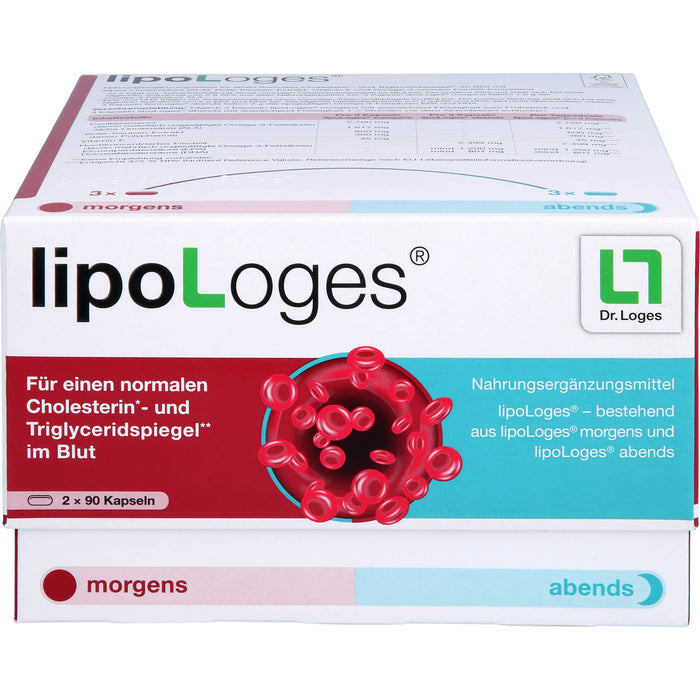 lipoLoges Kapseln zur Unterstützung eines normalen Cholesterin- und Triglyceridspiegel im Blut, 180 pcs. Capsules