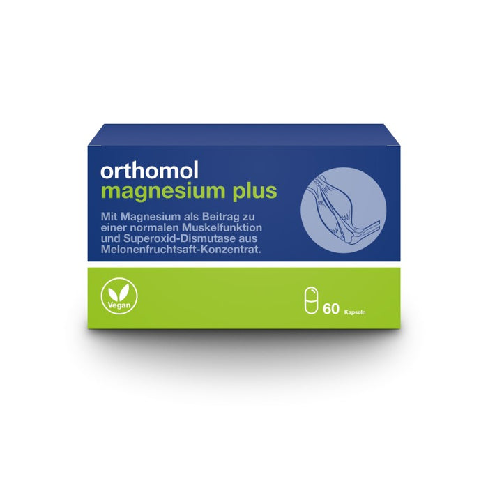 Orthomol Magnesium Plus - für eine normale Muskelfunktion - mit 150 mg Magnesium pro Kapsel und Superoxid-Dismutase aus Melonenfruchtsaft-Konzentrat, 60 pcs. Capsules